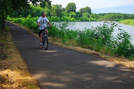 paved bike path along the Willamette River